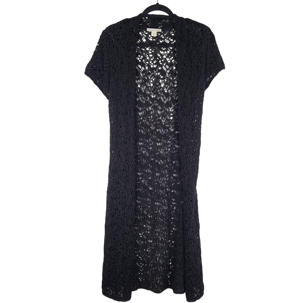 Coldwater Creek Black Crochet Knit Long Duster Cardigan Women's XS